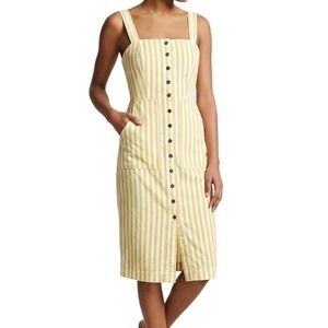 Forever 21 Women's Large Yellow Striped Button Front Vintage Summer Midi Dress